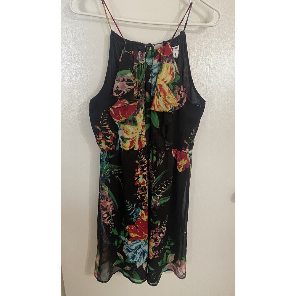 Old Navy Women's Dress Size M Black Floral Spaghetti Sleeveless Cottagecore‎